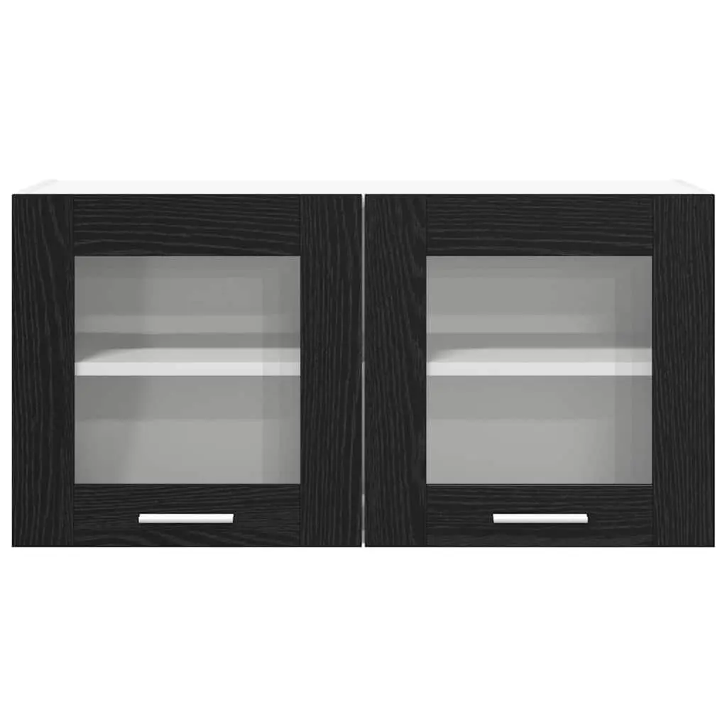 Hanging Kitchen Cabinet Modern Storage Black Oak White 80x31x40cm