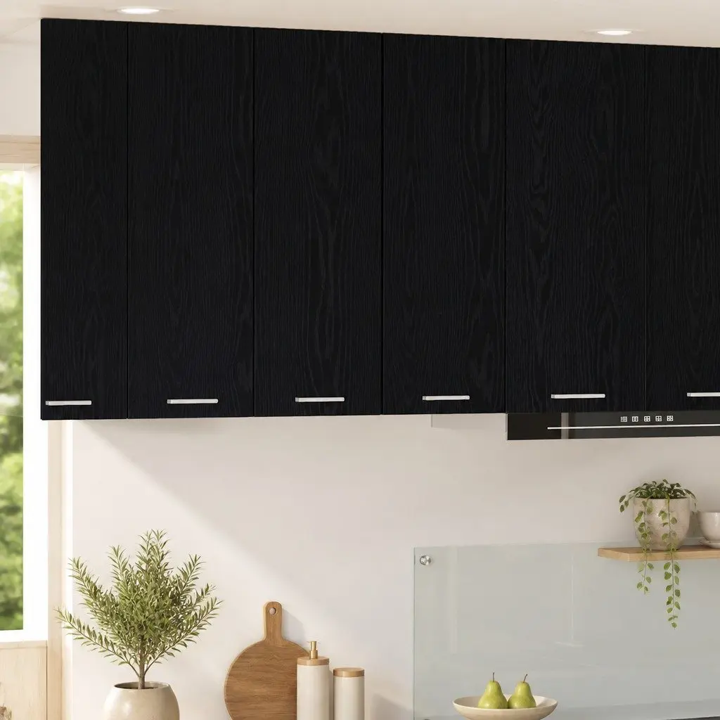 Hanging Kitchen Cabinet 2 Pieces Black Oak White Storage Organiser 30x31x80cm