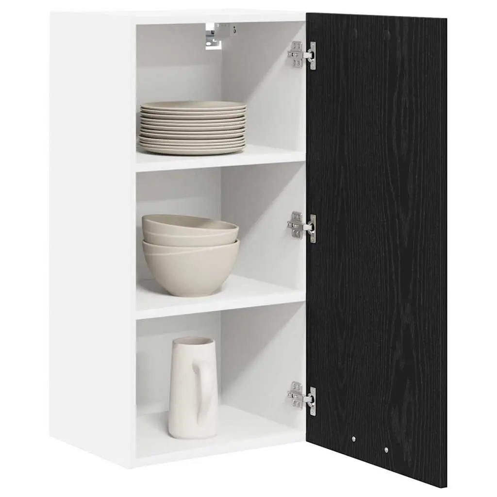 Hanging Kitchen Cabinet Modern Storage Unit Black Oak White 40x31x80cm