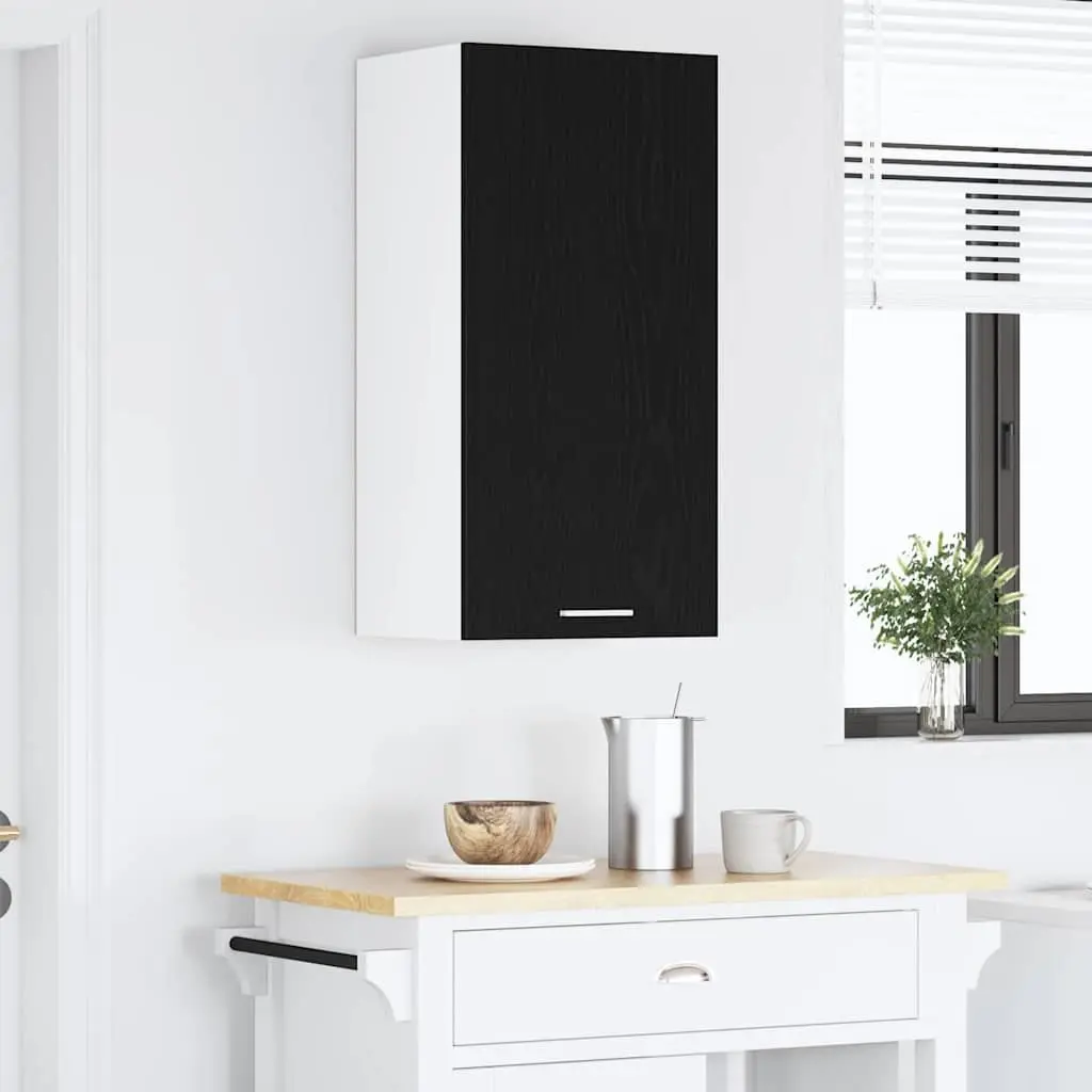Hanging Kitchen Cabinet Modern Storage Unit Black Oak White 40x31x80cm