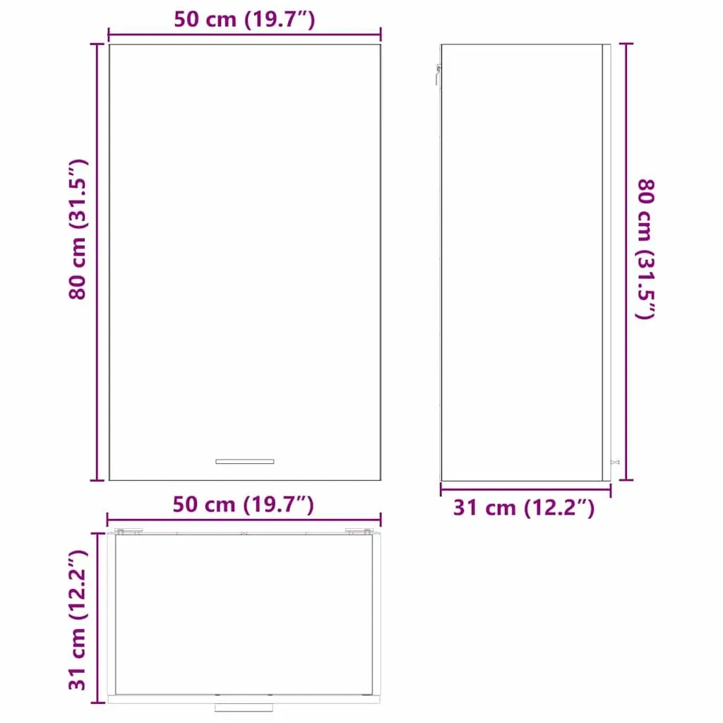 Kitchen Hanging Cabinet with Door Black Oak White Modern Storage 50x31x80cm