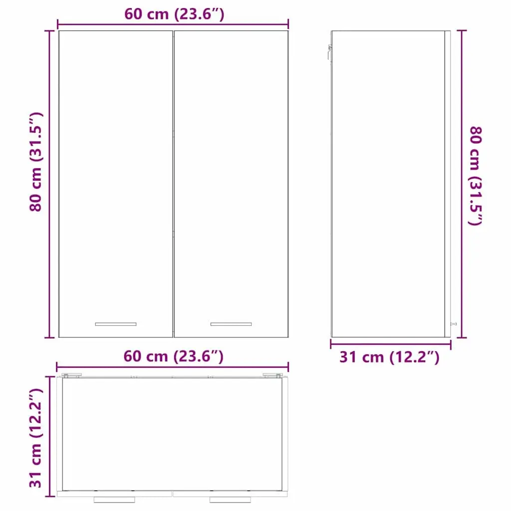 White Hanging Kitchen Cabinet with Door Storage Engineered Wood 60 x 31 x 80 cm