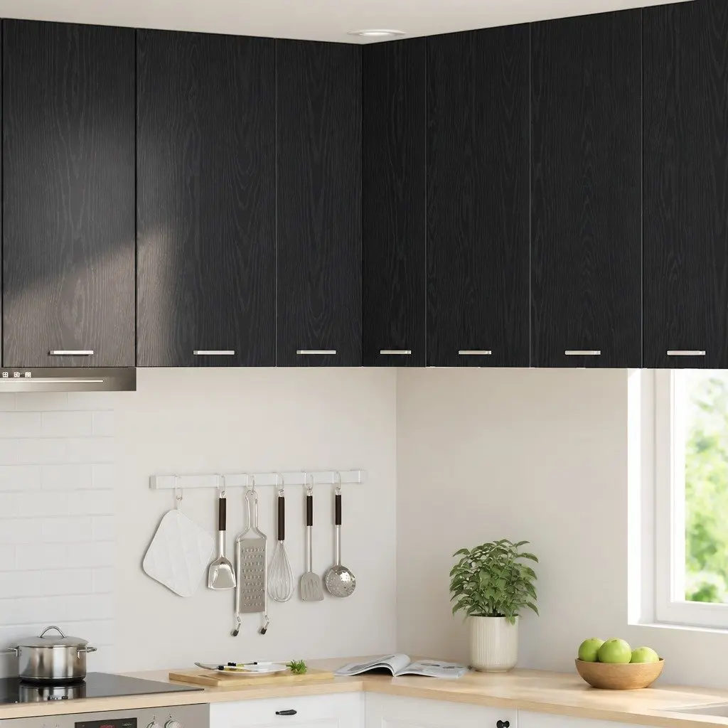 Hanging Kitchen Cabinet Modern Black Oak White Wall Mount 57x57x80cm