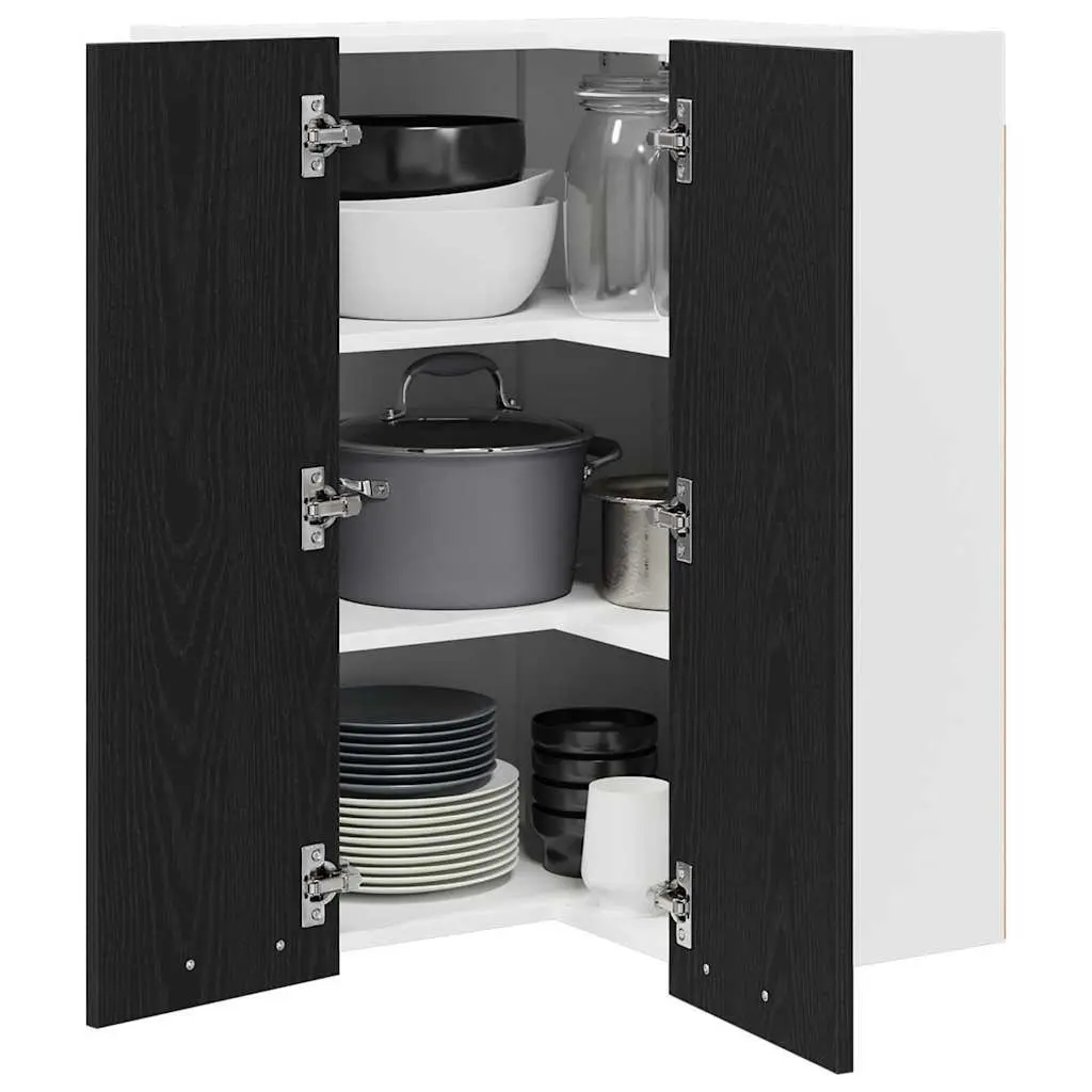 Hanging Kitchen Cabinet Modern Black Oak White Wall Mount 57x57x80cm