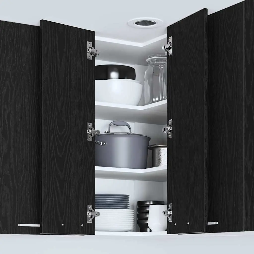 Hanging Kitchen Cabinet Modern Black Oak White Wall Mount 57x57x80cm