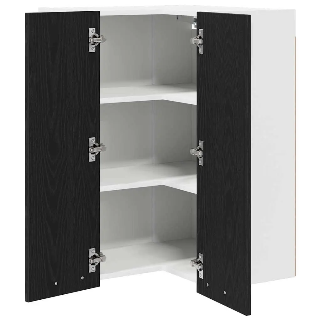 Hanging Kitchen Cabinet Modern Black Oak White Wall Mount 57x57x80cm