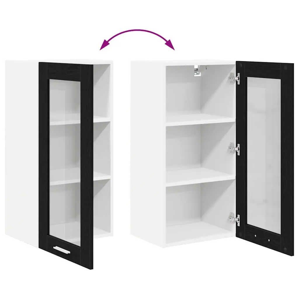 Hanging Kitchen Cabinet Black Oak Engineered Wood Storage Organizer 40x31x80cm
