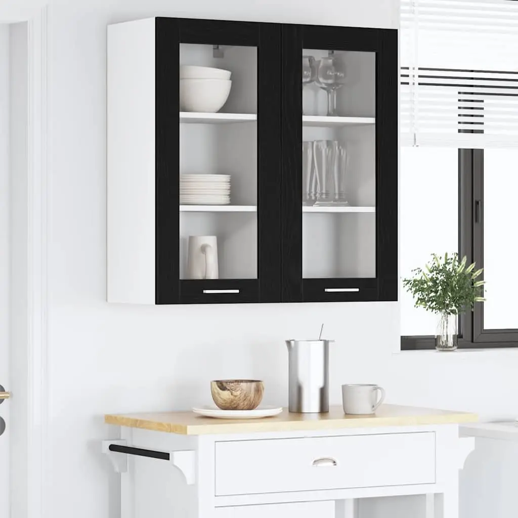 Hanging Kitchen Cabinet Black Oak Engineered Wood Storage Organizer 40x31x80cm
