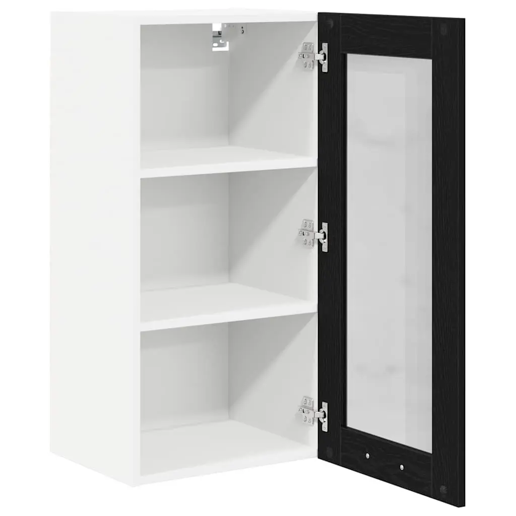 Hanging Kitchen Cabinet Modern Storage Organiser Set of 2 Black Oak 40 x 31 x 80 cm