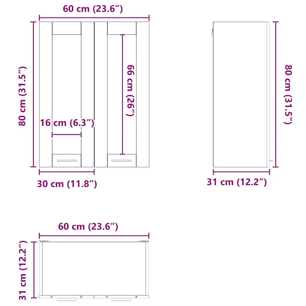 Hanging Kitchen Cabinet Modern Black Oak Engineered Wood 60x31x80cm