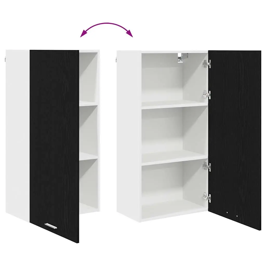 Hanging Kitchen Cabinet Modern Storage Black Oak White 50x31x100cm