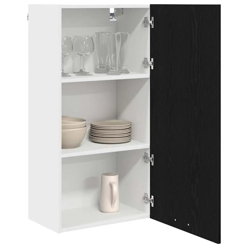 Hanging Kitchen Cabinet Modern Storage Black Oak White 50x31x100cm