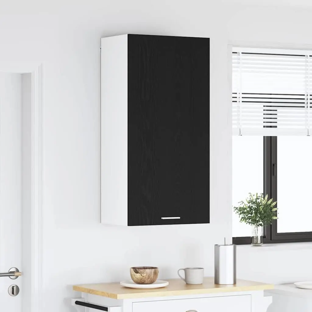 Hanging Kitchen Cabinet Modern Storage Black Oak White 50x31x100cm