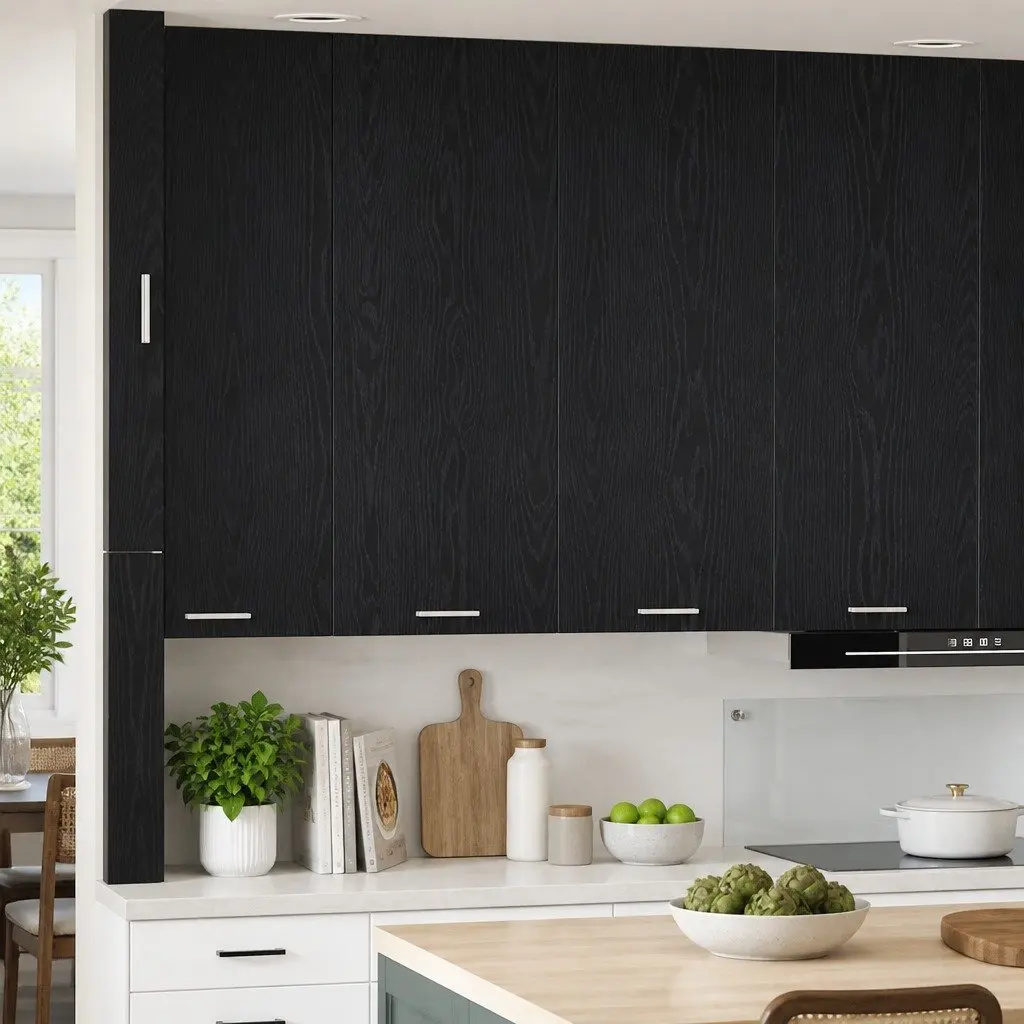 Hanging Kitchen Cabinet Modern Black Oak Engineered Wood 80 x 31 x 100
