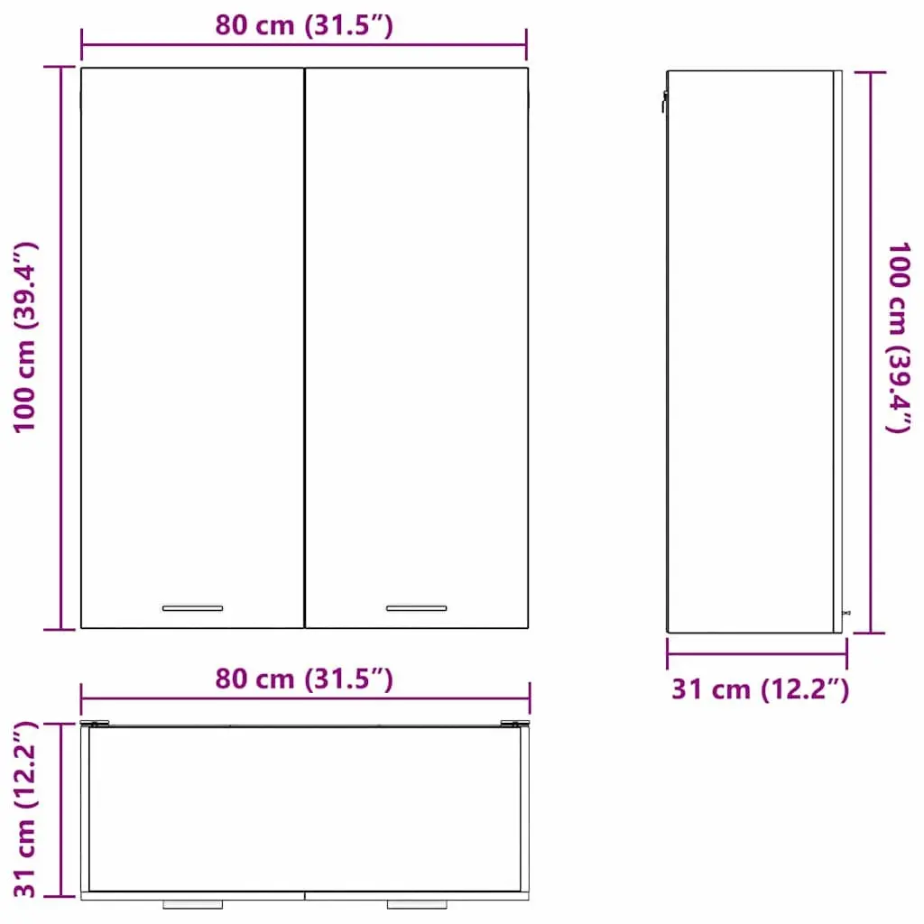 Hanging Kitchen Cabinet Modern Black Oak Engineered Wood 80 x 31 x 100