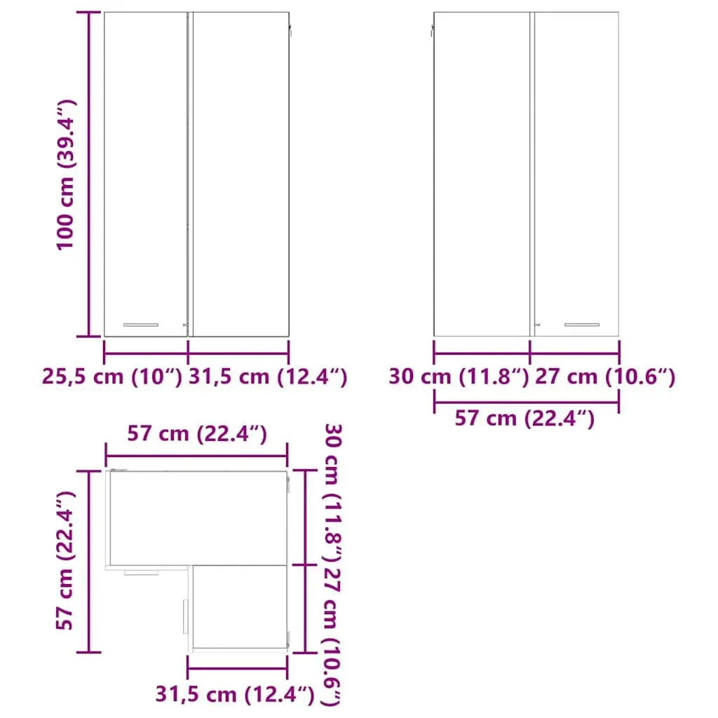 Hanging Kitchen Cabinet White Modern Storage Engineered Wood 57x57x100cm