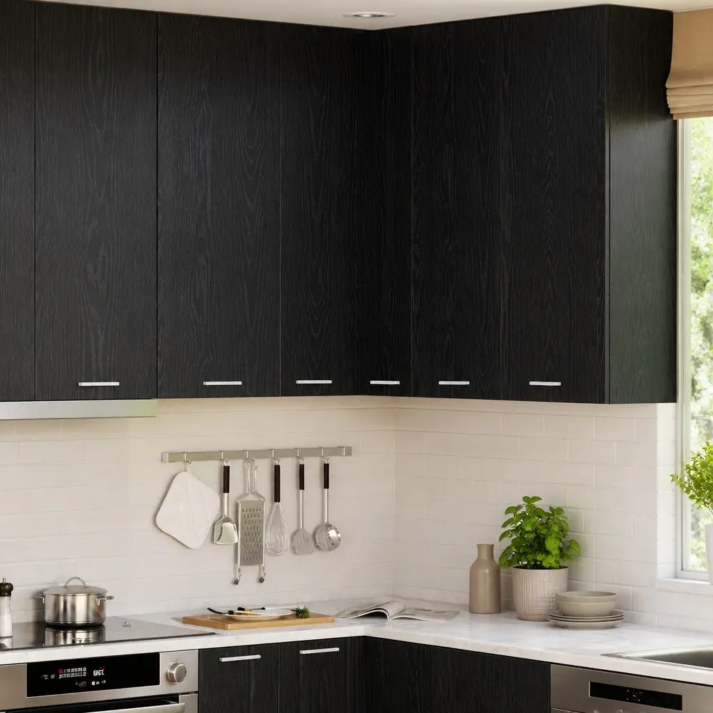 Hanging Kitchen Cabinet Modern Black Oak White 57x57x100cm Storage