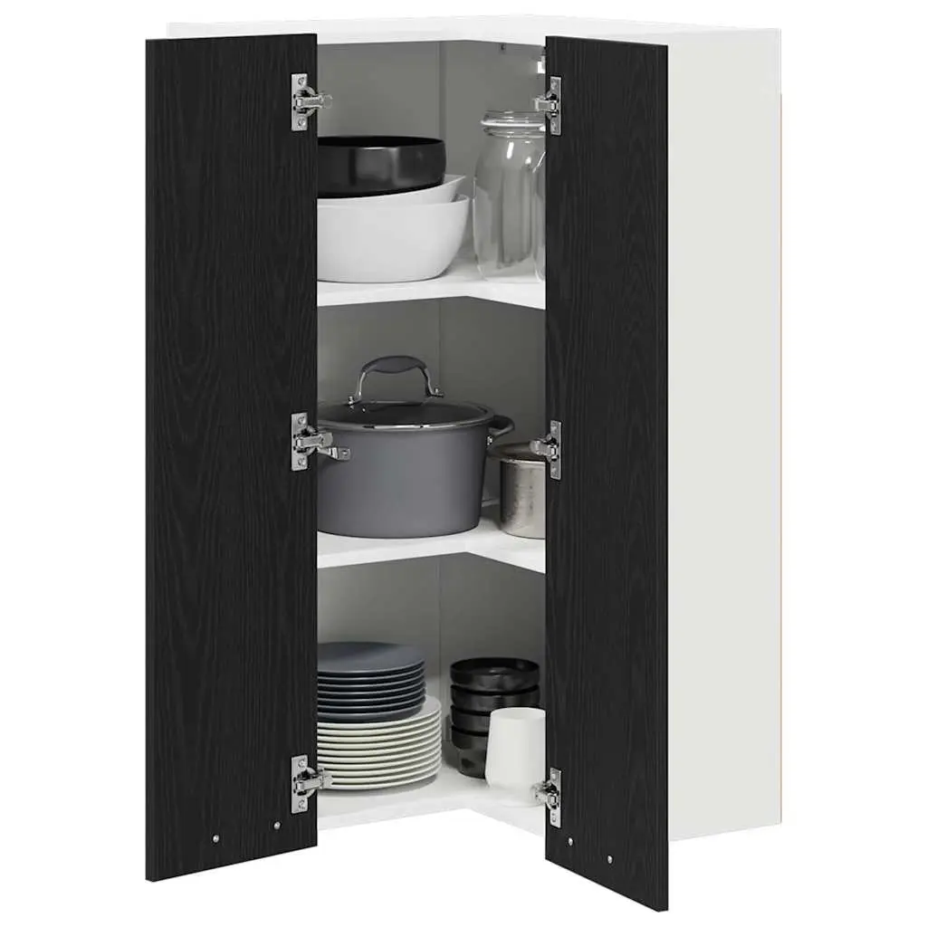 Hanging Kitchen Cabinet Modern Black Oak White 57x57x100cm Storage
