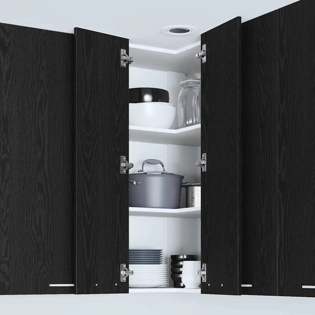 Hanging Kitchen Cabinet Modern Black Oak White 57x57x100cm Storage