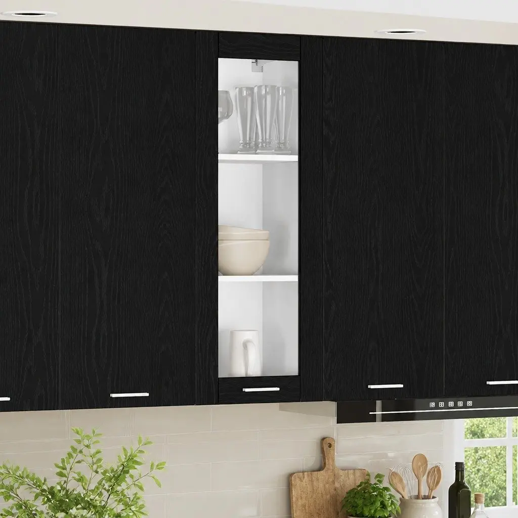 Hanging Kitchen Cabinet Black Oak 40 x 31 x 100 cm Storage Cupboard Modern