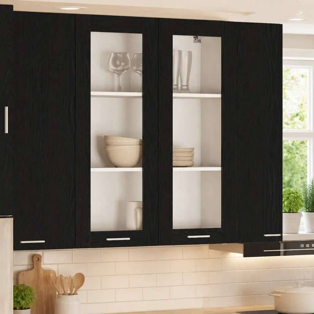Hanging Kitchen Cabinet Modern Black Oak Engineered Wood 80 x 31 x 100 cm