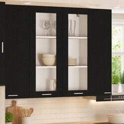 Friendly Black Oak Kitchen Hanging Cabinet for Easy Living