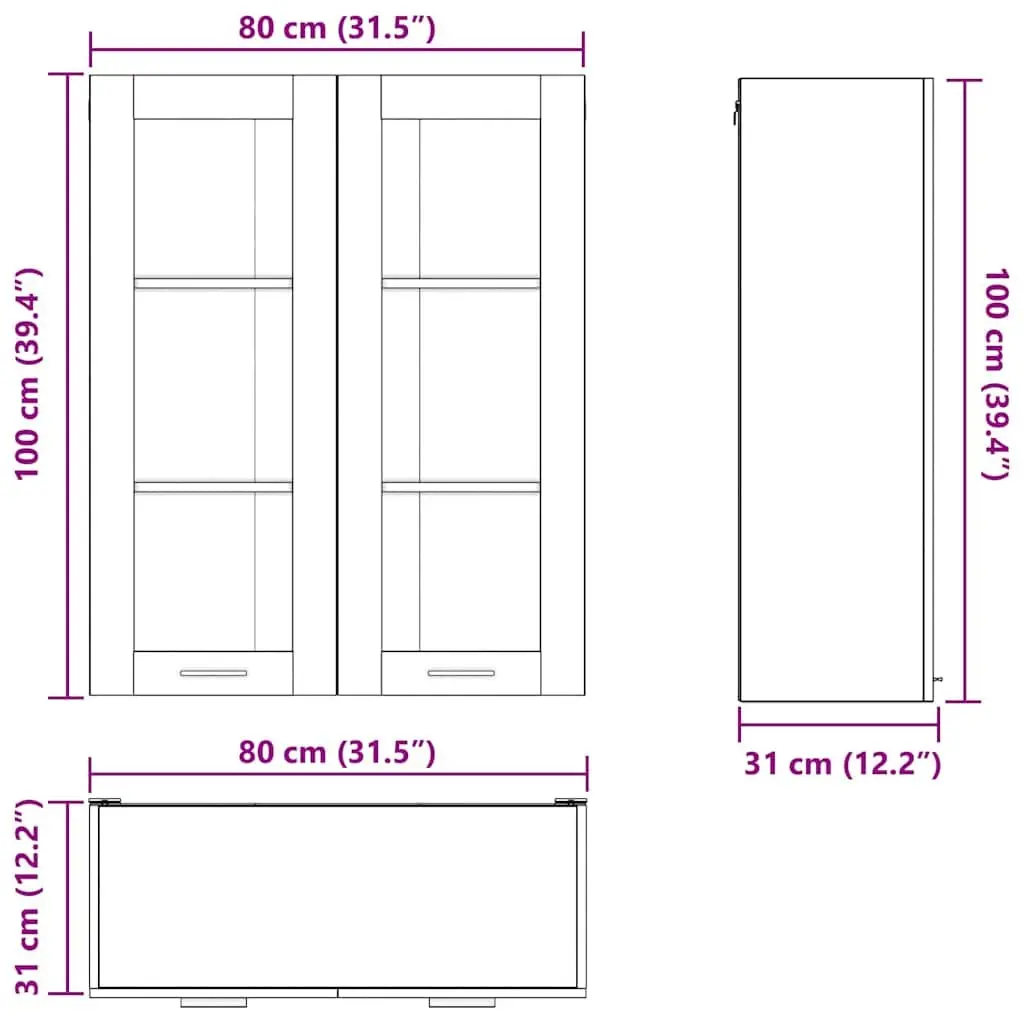 Hanging Kitchen Cabinet Modern Black Oak Engineered Wood 80 x 31 x 100 cm