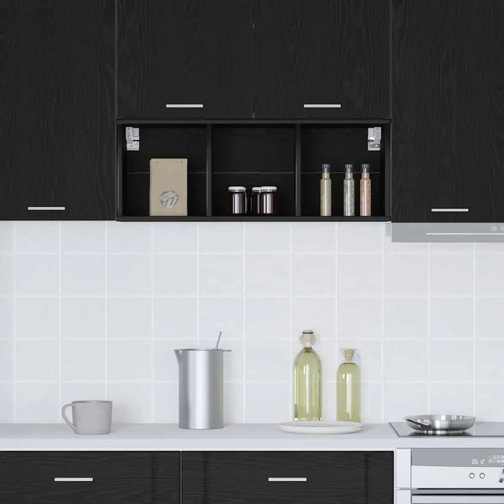 Hanging Kitchen Cabinet Black Oak Modern Storage Engineered Wood 30x29.5x80cm