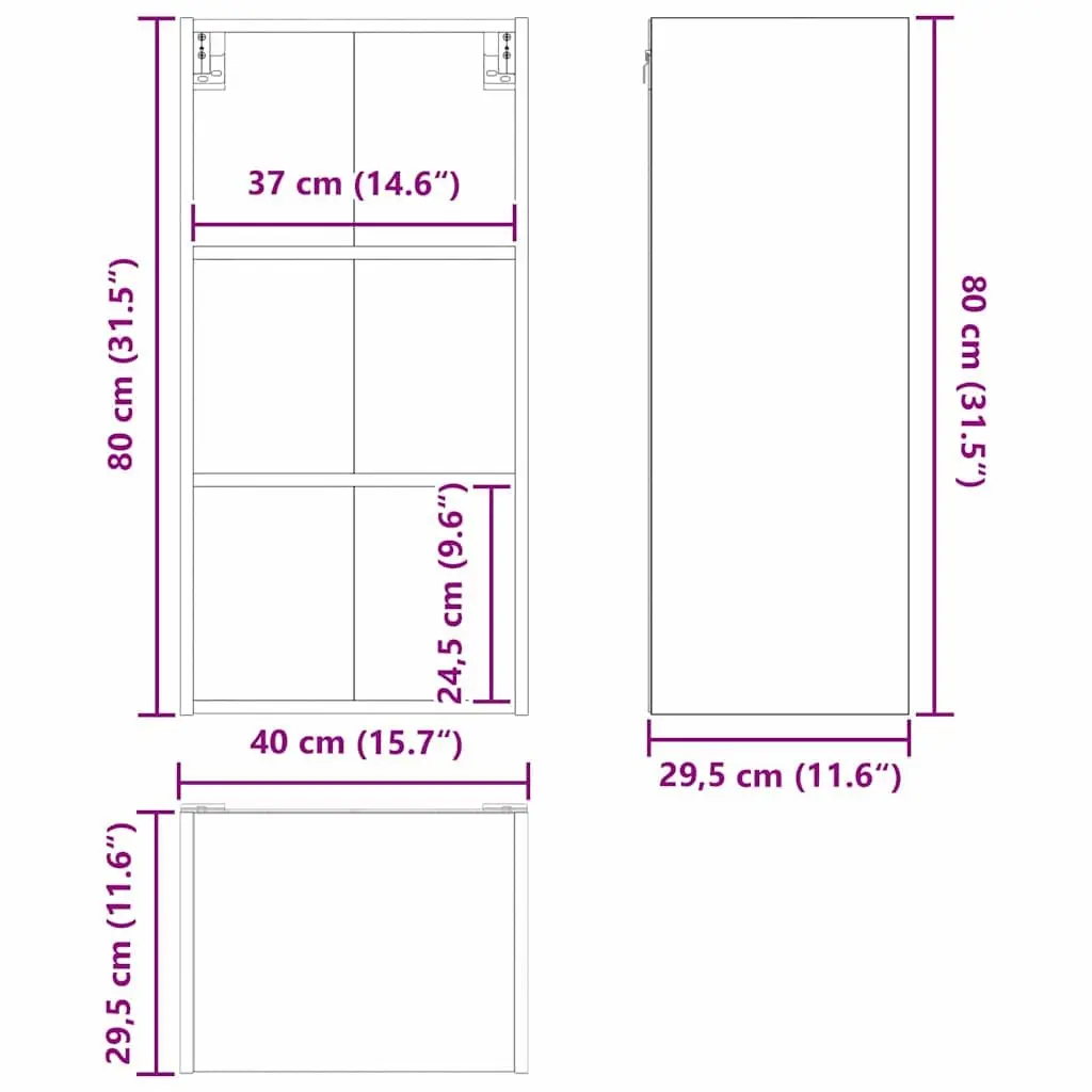 Hanging Kitchen Cabinet Modern Black Oak Engineered Wood 40 x 29.5 x 80 cm