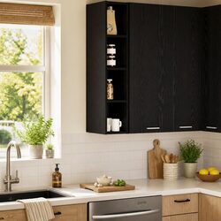 Friendly and Approachable Black Oak Hanging Cabinet