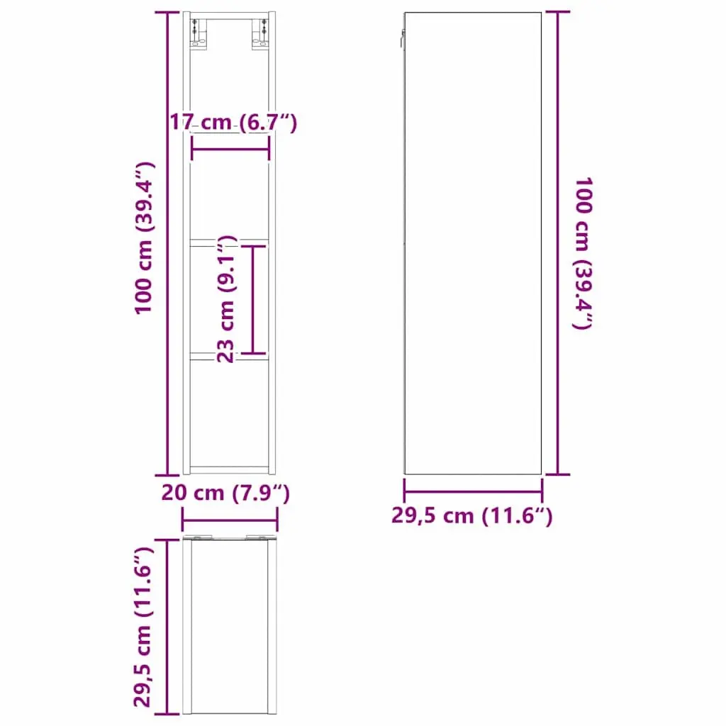 Hanging Kitchen Cabinet Modern Black Oak Engineered Wood Wall Unit 20 x 29.5 x 100 cm