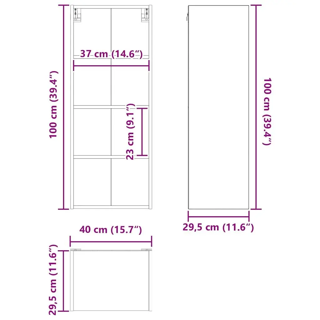 Hanging Kitchen Cabinet Modern Black Oak Engineered Wood 40 x 29.5 x 100 cm