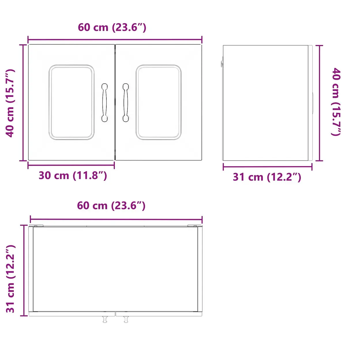 Kitchen Cabinet White Engineered Wood Storage Unit 60x31x40cm