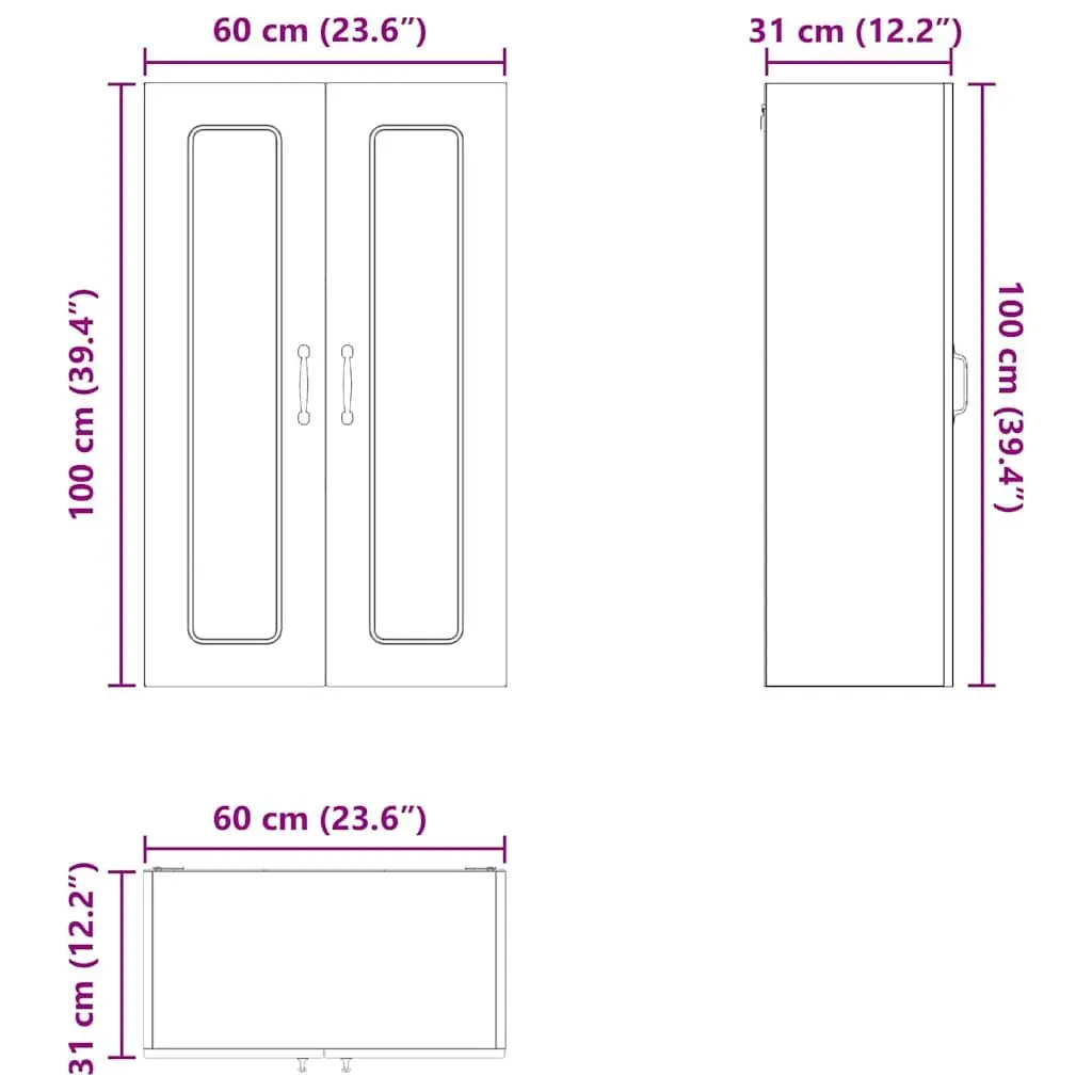 Kitchen Cabinet Black Engineered Wood Storage Cupboard 60 x 31 x 100 cm