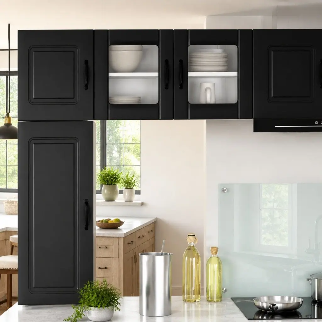 Wall Glass Cabinet Black Engineered Wood Modern Rectangular 40 x 31 x 40 cm