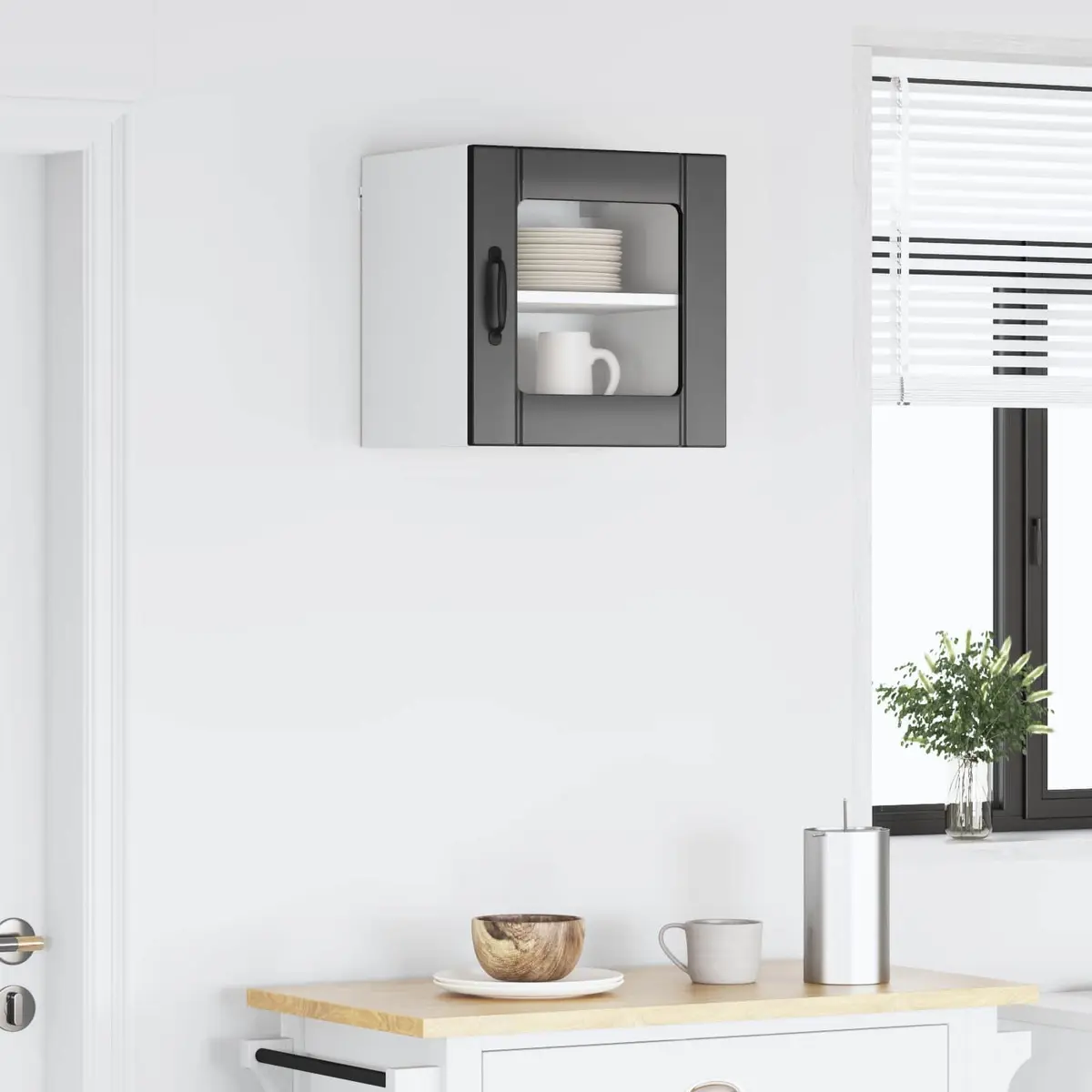 Wall Glass Cabinet Black Engineered Wood Modern Rectangular 40 x 31 x 40 cm