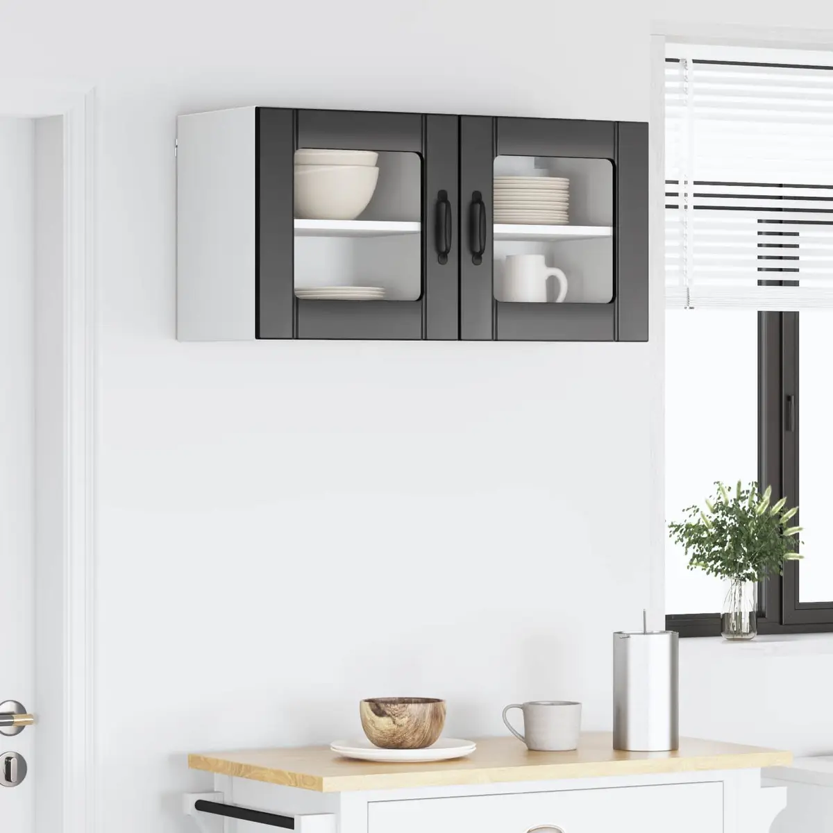 Wall Glass Cabinet Modern Black 2 Piece Storage Shelving Unit 40 x 31 x 40 cm