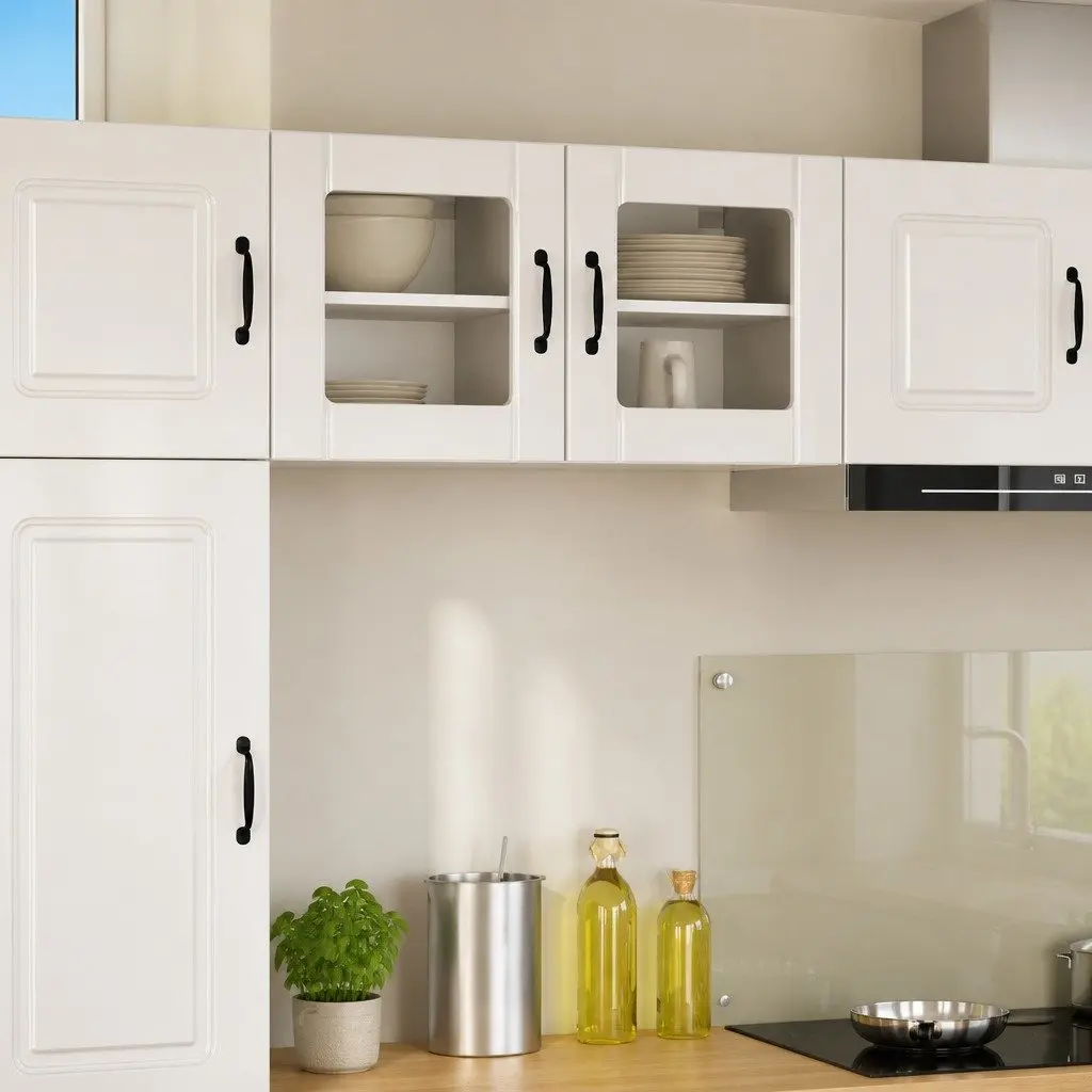 Wall Glass Cabinet High Gloss White Engineered Wood Kitchen Storage 40x31x40cm