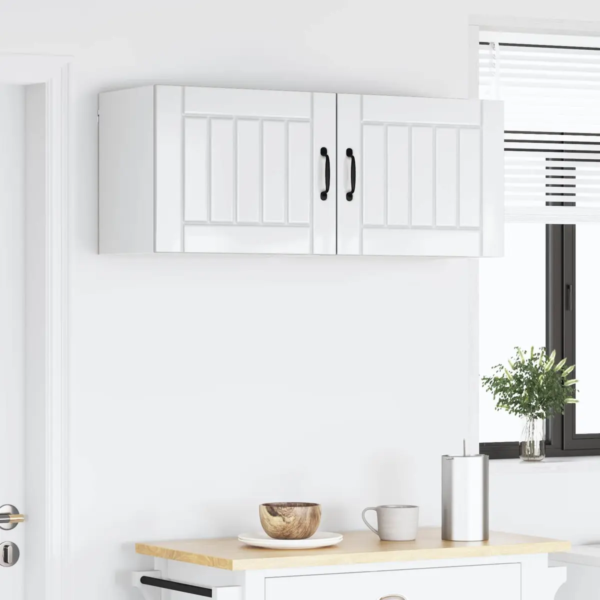Wall Cabinet High Gloss White 2 pcs Engineered Wood Rectangular