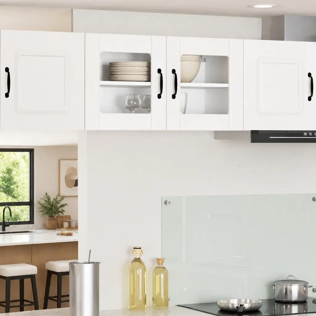 Wall Glass Cabinet Modern White Engineered Wood 80 x 31 x 40 cm