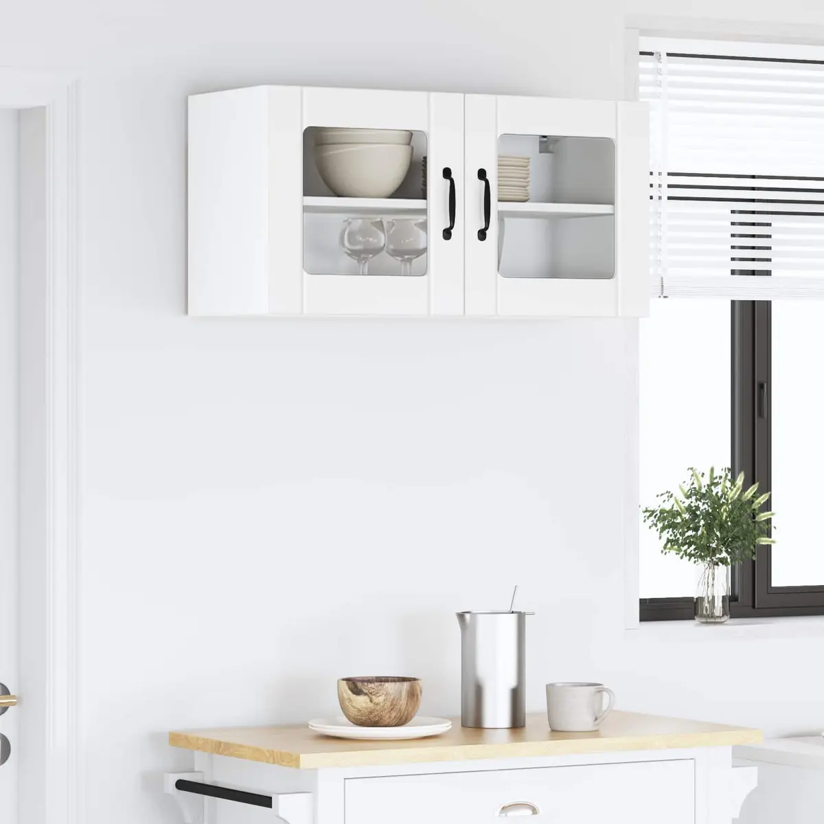 Wall Glass Cabinet Modern White Engineered Wood 80 x 31 x 40 cm