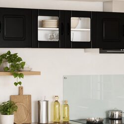 Wall Glass Cabinet Black Kitchen Storage Engineered Wood 80 x 31 x 40 cm Modern