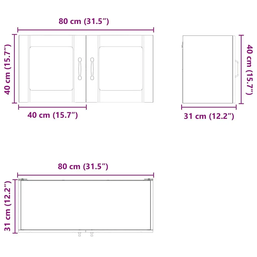Wall Glass Cabinet Black Kitchen Storage Engineered Wood 80 x 31 x 40 cm Modern