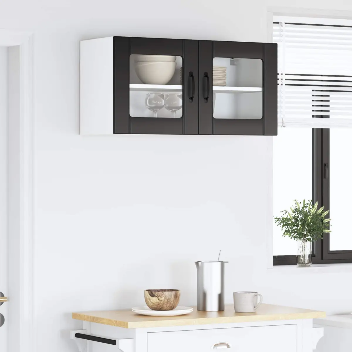 Wall Glass Cabinet Black Kitchen Storage Engineered Wood 80 x 31 x 40 cm Modern