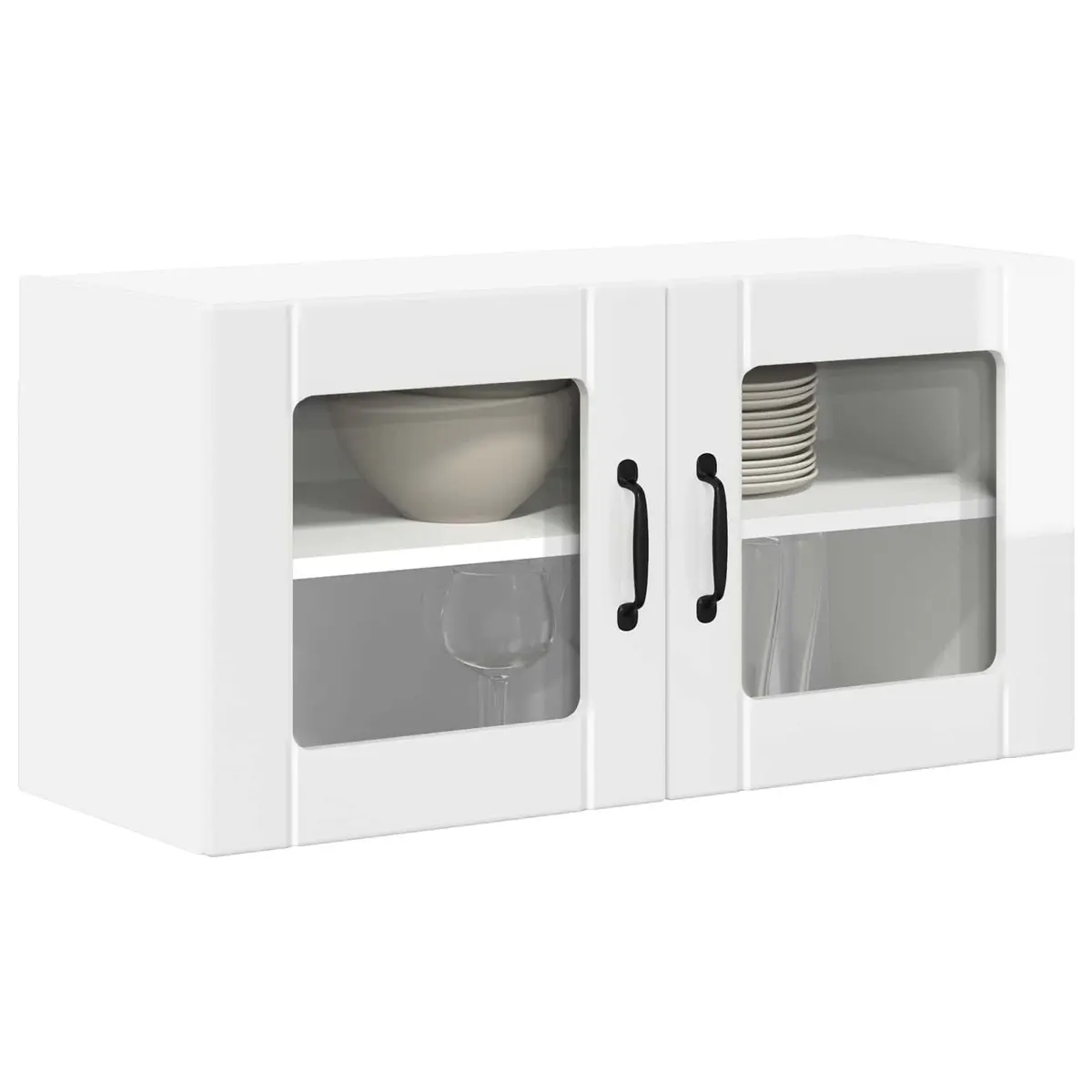 High Gloss White Wall Mounted Glass Cabinet Modern Kitchen Storage 80cm