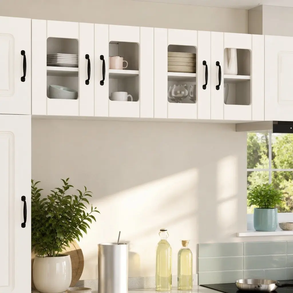 Wall Glass Cabinet Modern White Kitchen Storage Engineered Wood 60x31x40cm