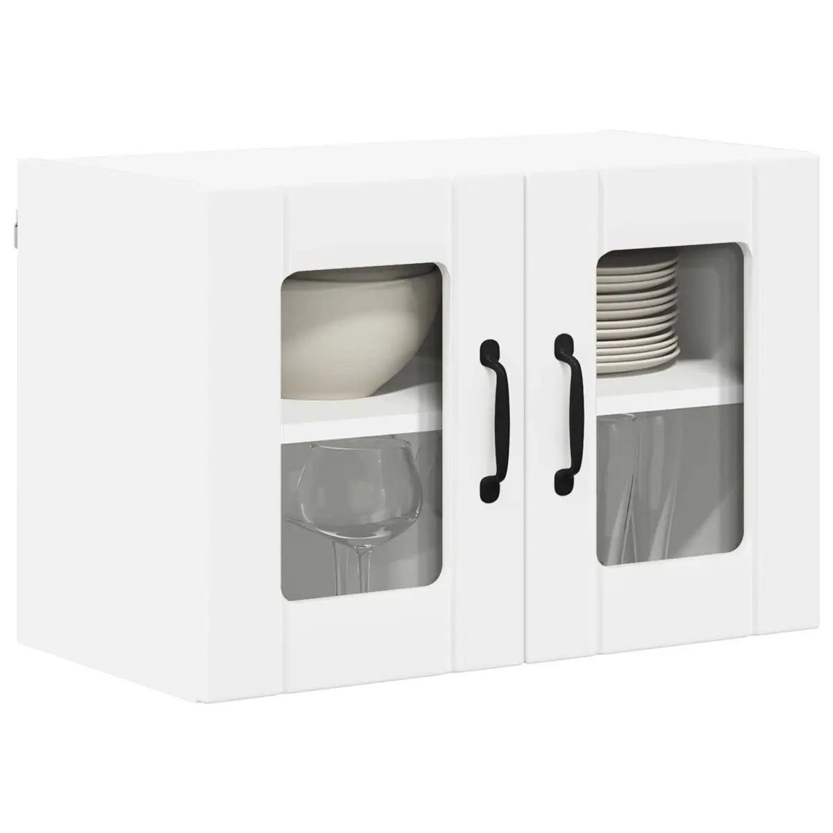Wall Glass Cabinet Modern White Kitchen Storage Engineered Wood 60x31x40cm