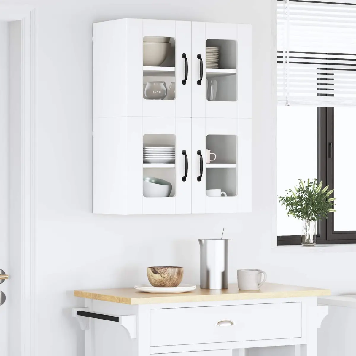 Wall Glass Cabinet Modern White Kitchen Storage Engineered Wood 60x31x40cm