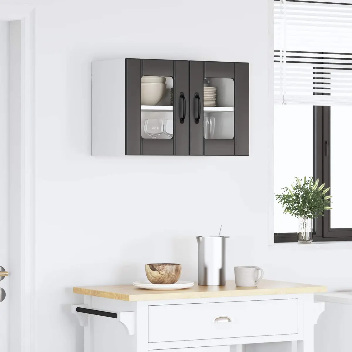 Wall Cabinet Black Engineered Wood Kitchen Storage Unit 60x31x40cm