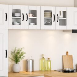 Wall Glass Cabinet High Gloss White Engineered Wood Kitchen Storage Cupboard